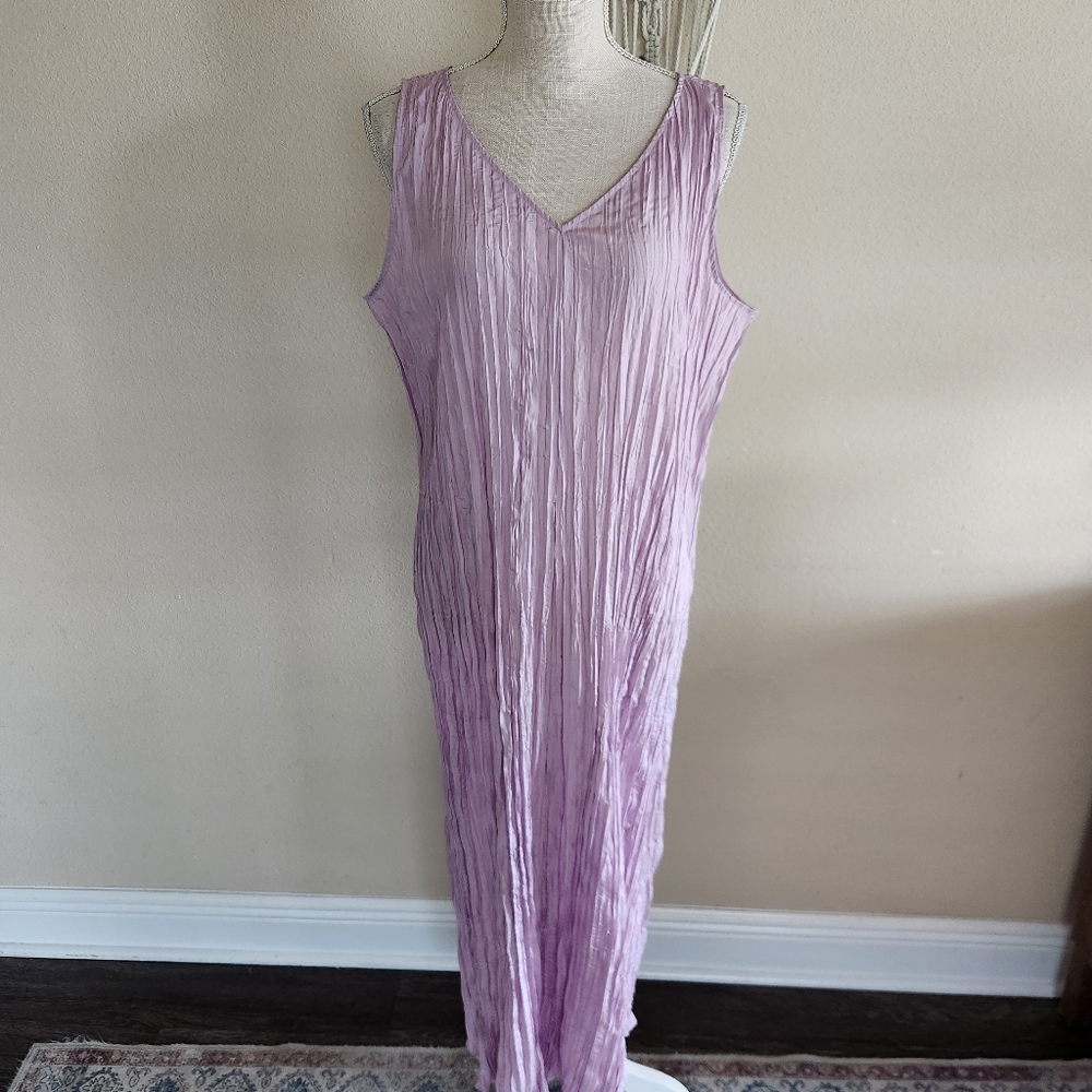 Eileen Fisher Crushed Silk Midi Dress Size Large NWT $328 Minimalist Quiet Lux - Picture 2 of 9